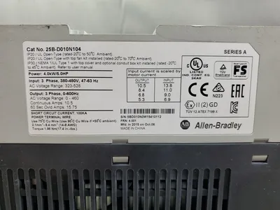 Allen-Bradley 25B-D010N104 Ser A PowerFlex 525 4kW (5Hp) AC Drive. 1-E10