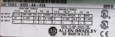 USED ALLEN BRADLEY 1336S-B020-AA-ES4 AC DRIVE SER.D 1336SB020AAES4
