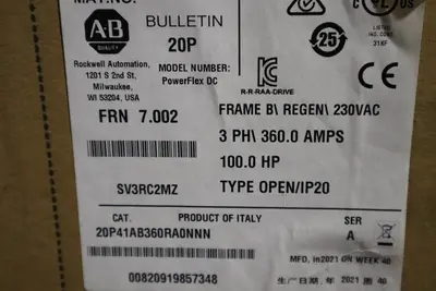 NEW ALLEN BRADLEY 20P41AB360RA0NNN 100 HP POWERFLEX DC DRIVE NEW 2021 #3356-A