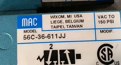 MAC 56C-36-611JJ Solenoid Valve w/130B-611JJ Solenoid Valve Plug Loc6E19