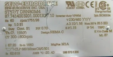 NEW SEW-EURODRIVE ST57/T-DRN80M4 GEARMOTOR 230/460V ST57TDRN80M4