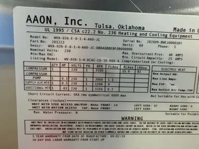 USED AAON DANDELION WVA036E014AA0JC