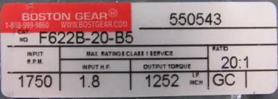 NEW BOSTON GEAR F622B-20-B5 GEAR REDUCER 20:1 F622B20B5