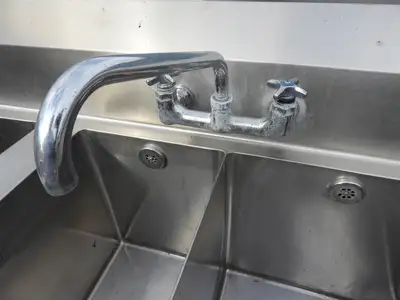 Used Duke Used 3 Compartment Stainless Steel Commercial Sink with Twist Drains and X-Stream Wash - SS18 Sinks Illinois US | Falcon Restaurant Supply #1376484