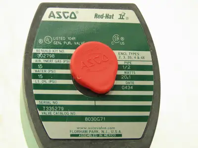 Asco Redhat 8030G71 Solenoid Valve 2 Way 15 PSI 1/2 NPT NO 120V