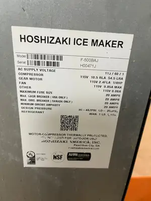 Used Hoshizaki Used Hoshizaki F-500BAJ Self Contained 536lb Flaker Ice Machine Air Cooled 120V Flakers Illinois US | Falcon Restaurant Supply #1374957