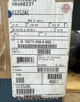 New | in-Stock Emerson U13S2AC Motors (misc) Indiana US | J&J Industrial Supply #1328189