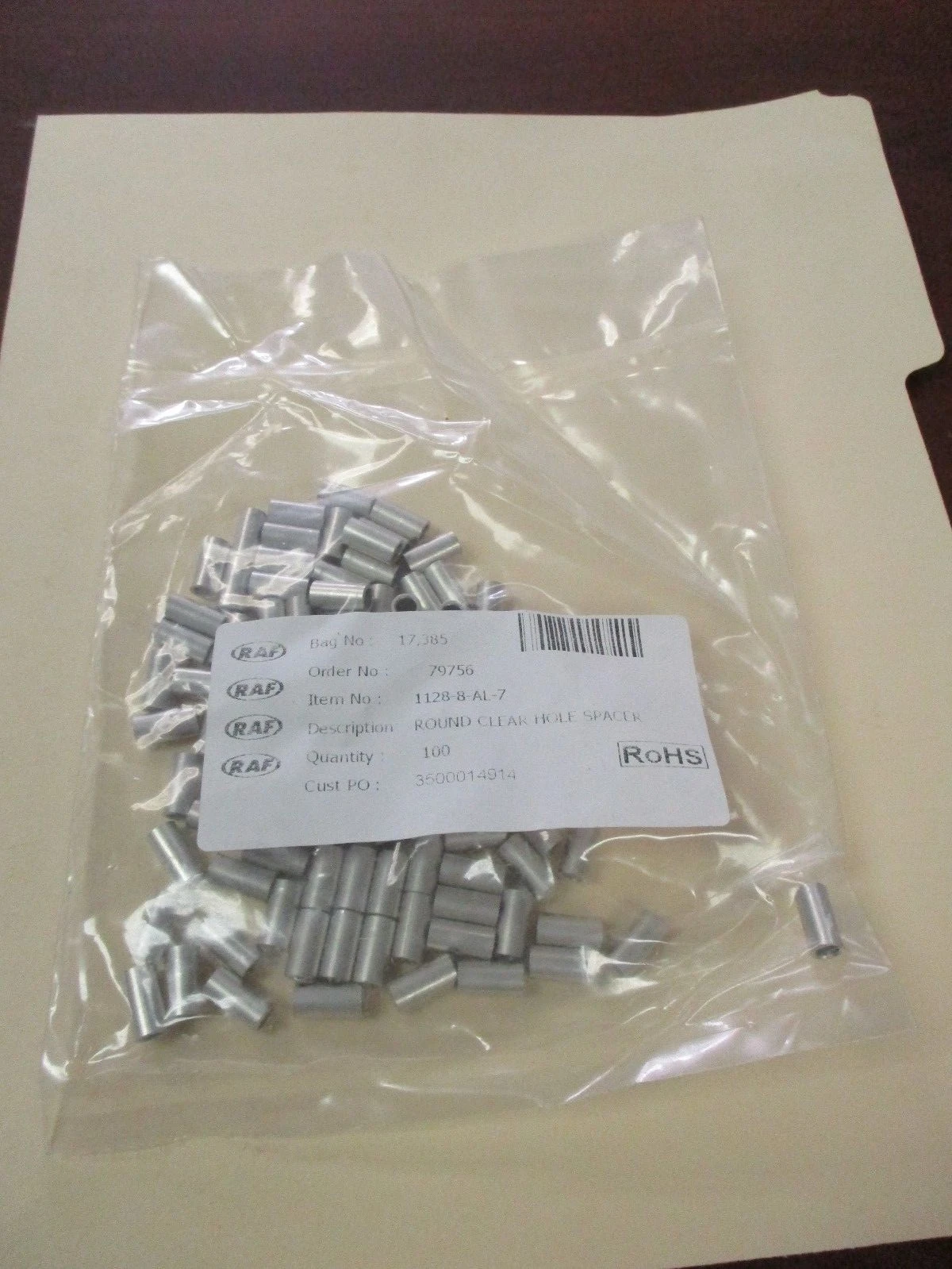RAF 1128-8-AL-7 New Spacers (Round, Clear, Aluminum Iridite 1/2", 1/4" OD)