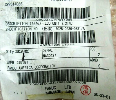 NEW FANUC A02B-0236-D831/A LCD UNIT WITH SOFT KEY 7.2" A02B0236D831A