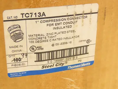 TC713A Steel City 1" EMT Conduit Compression Connector Insulated Lot of 99