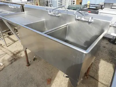Used Falcon Restaurant Supply Used 2 Bay Stainless Steel Commercial Sink with Twist Drains - SS23 Sinks Illinois US | Falcon Restaurant Supply #1376466