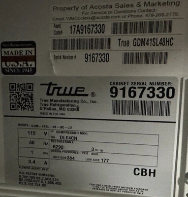 174-0097 True GDM-41SL-48-HC 2 Glass Door Self Contained Cooler