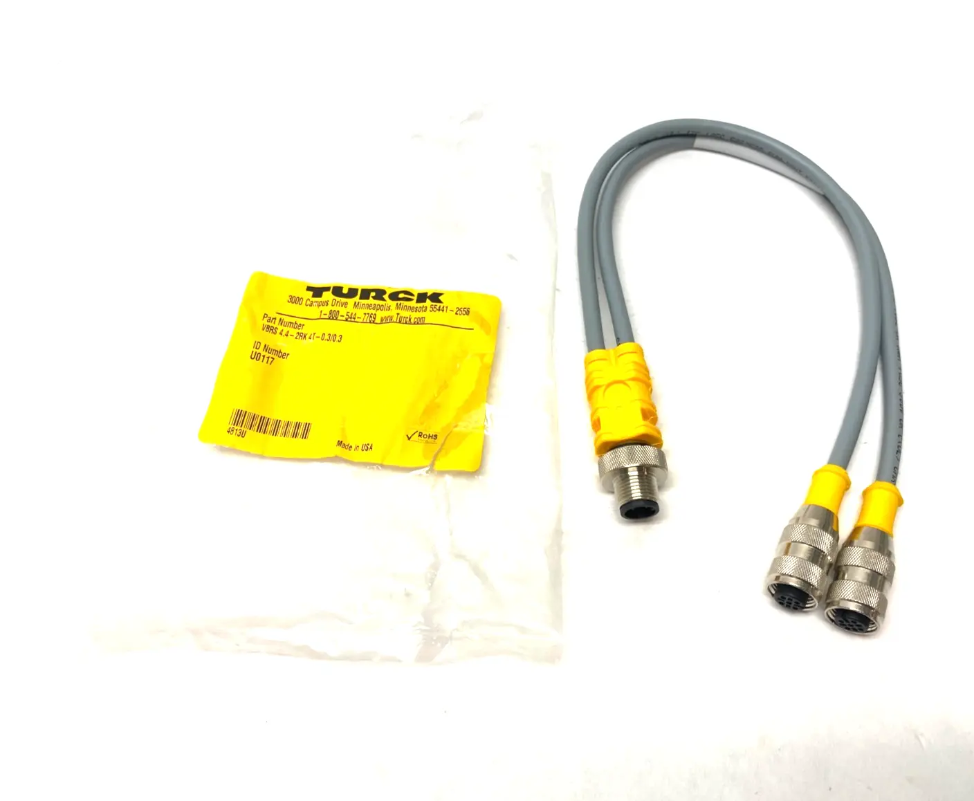 USED TURCK SPLITTER CABLE 2-BRANCH, M M12 TO 2X F M12