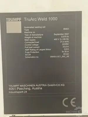 USED 2021 TRUMPF TRUARC 1000