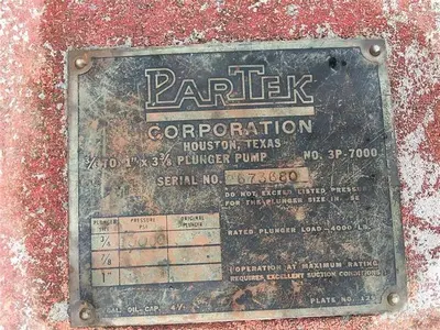 Used PARTEK PARTEK 110 GT ¾ TO 1 X 3-3/8 PLUNGER PUMP Pumps (liquid, other) Pennsylvania US | East West Machinery & Drilling #1415999