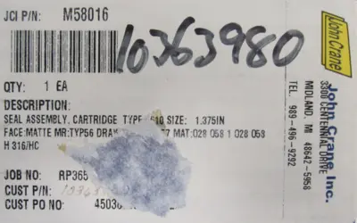 NEW JOHN CRANE M580016 VALVE CARTRIDGE 1.375"