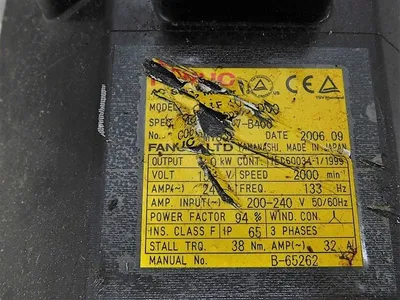 Fanuc αiF40/3000 AC Servo Motor Damaged Label & Encoder Used
