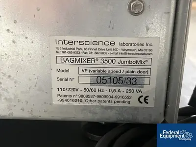 USED Interscience Laboratories, Inc Interscience Lab Bagmixer 3500 JumboMix