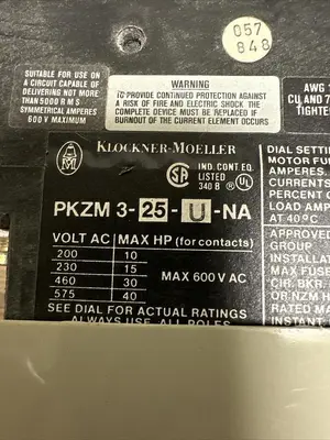 USED KLOCKNER & MOELLER PKZM 3-25-U-NA