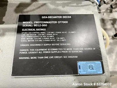 Used GEA WESTFALIA PROTEIN MASTER CF 7000 Decanter Centrifuges Illinois US | Aaron Equipment #162247