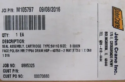 NEW JOHN CRANE M105797 MECHANICAL SEAL 3" 5611Q 5600 SERIES JCM105797