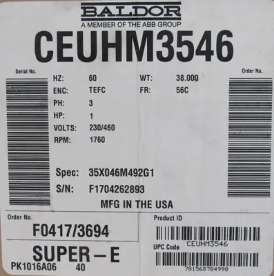 NEW BALDOR CEUHM3546 MOTOR 1HP 230/460V 1760RPM 56C