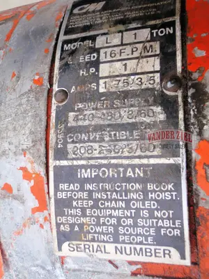 USED CM L 1 TON HOIST WITH PENDANT CONTROL