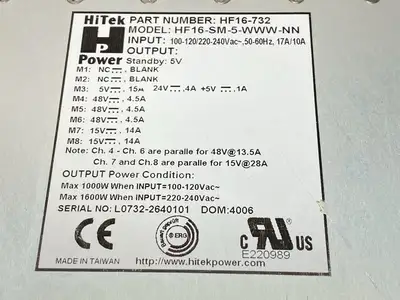 USED HITEK HIGH VOLTAGE POWER SUPPLY 1000W/1600W HF16-732