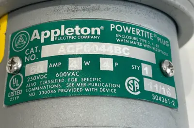 NEW EMERSON APPLETON ACP6044BC CLAMPING RING PLUG 60AMP 4W