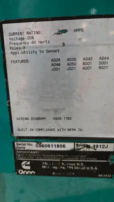 USED CUMMINS ONAN 20ES L25850B