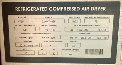Used _UNKNOWN_ HT35 Refrigerated Air Compressor Dryers West Virginia US | Cooper Industries #1409575