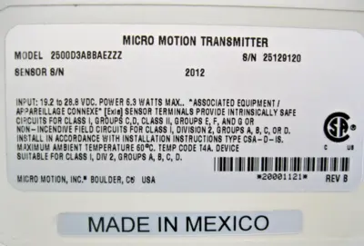 USED Micromotion 2500 D3ABBAEZZZ