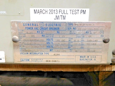 Used GE VB 7.2-500-3 Circuit Breakers Ohio US | Equipment Recovery Corp. #1330902