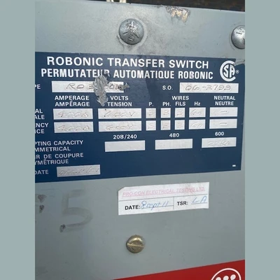 400 Amp Westinghouse Robonic Transfer Switch
