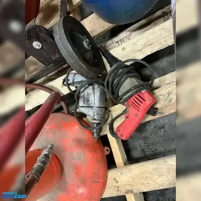 Skid Lot of Tools Including Hammer Handles, Skil Drill, Milwaukee Drill, Rocket Omega Bead...