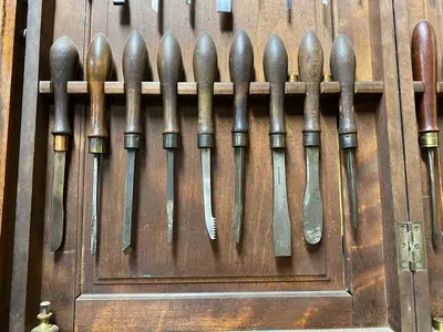 7446-385 Antique Holtzapffel Ornamental Lathe Turning Tools Chisel Set, London -54 Each