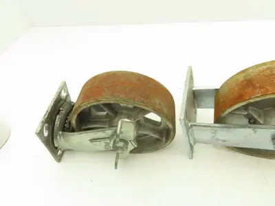 Albion 6" Caster Wheel Cast Iron (2) Swivel Locking (2) Rigid 7-1/2"H Lot of 4