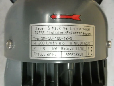Sager & Mack - Atotech SM50-100-12-S Immersion Pump w/ Motor (2001) *NEW*