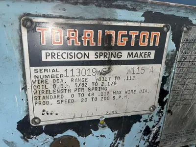 .112" TORRINGTON MODEL W115-A WIRE COILER SPRING MAKER: STOCK #16079