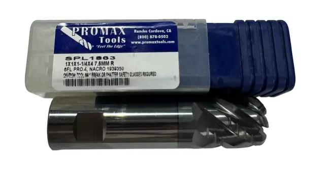 Promax 1" x 1" x 1-1/4" x 4" Carbide Roughing End Mill 6 Flute 7.5mm Radius NACRO