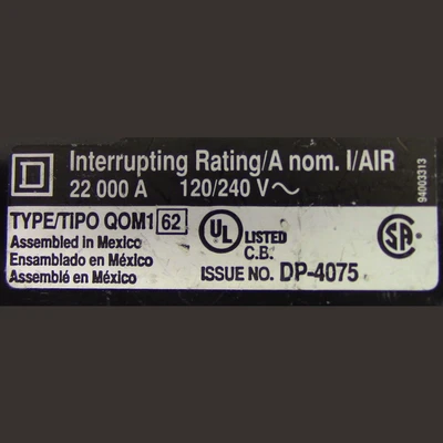 Square D 2 Pole 100 Amp Panel Main Breaker