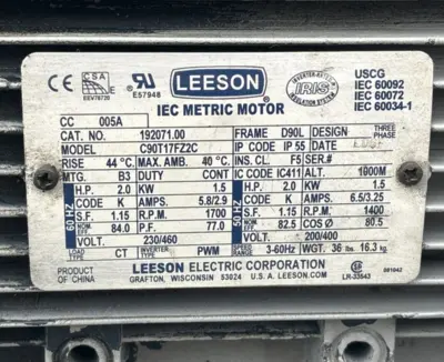 Used LEESON C90T17FZ2C A.C. Motors California US | Davliegogo LLC #1705355
