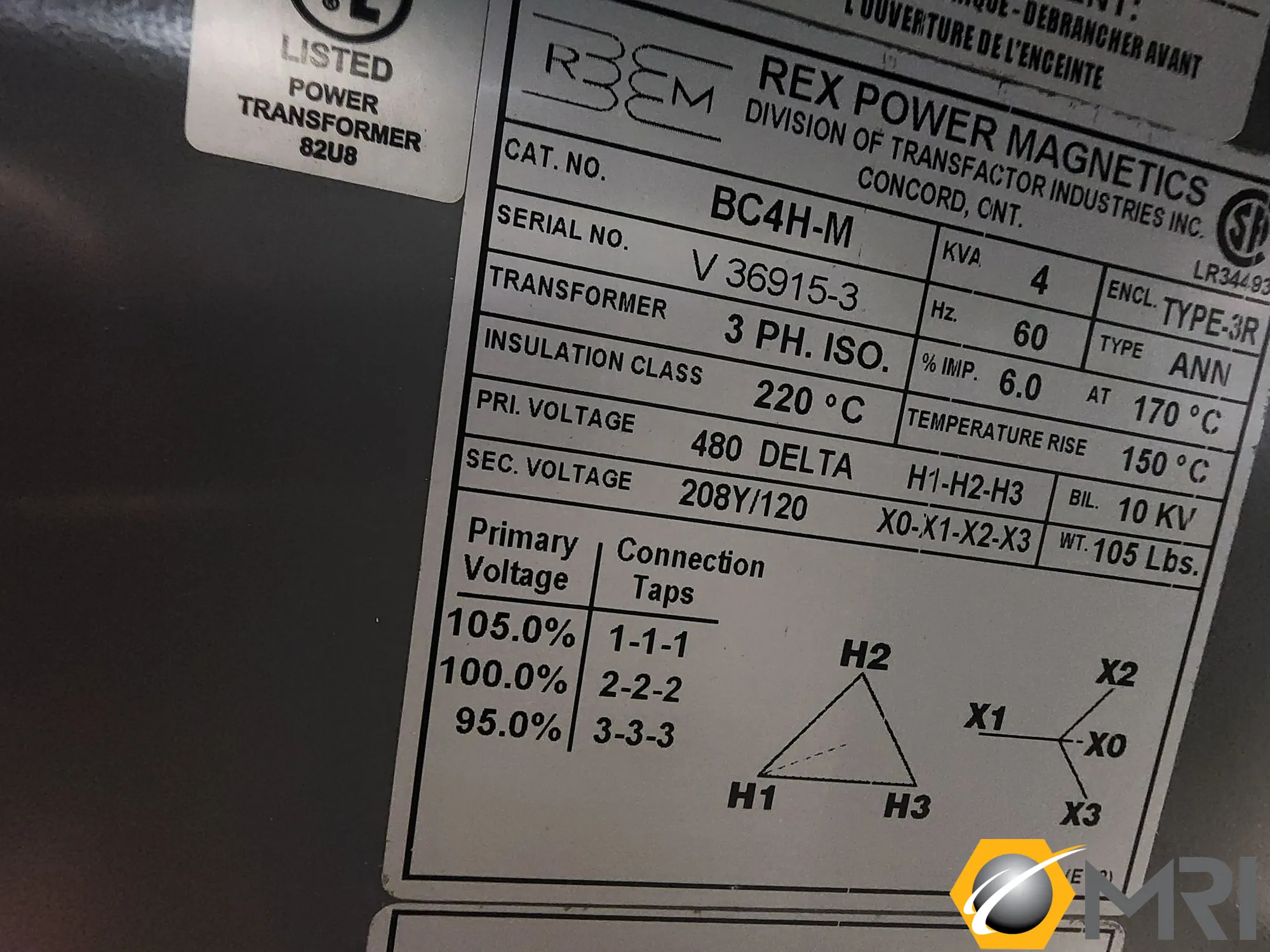 REX Power Magnetics BC4H-M 480 Delta / 208Y/120 4KVA Transformer, New 2022 | SB 7611528