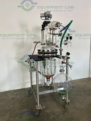 USED PRISM RESEARCH 20 LITER GLASS JACKETED REACTOR W/ 22 LITER COLLECTION FLASK
