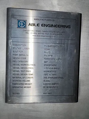 Used 2021 Able Engineering 30,000 LITRE Stainless Steel Tanks GB | Perry Equipment #1464142