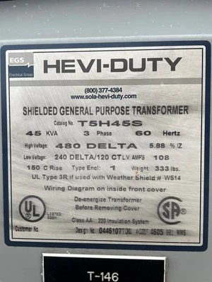 Hevi-Duty T5H45S 45KVA Transformer