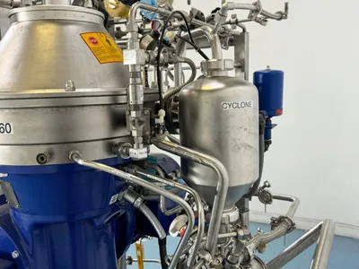 Alfa-Laval BTPX 205 SGD-34 CDP-60 clarifier centrifuge skid, 316L SS.