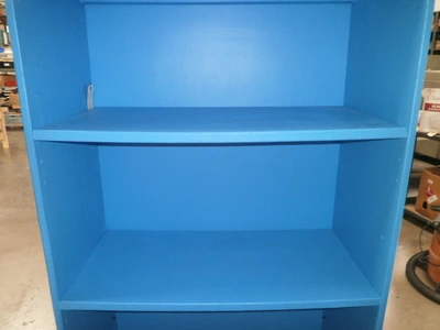 4 shelf- 3- non-movable shelves   Custom Blue Design Storage Unit, 34"x16"x 80"
