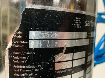 USED SARTORIUS 10 LITER STAINLESS STEEL 20" X 7" VESSEL W/ PNEUMATIC HOSE