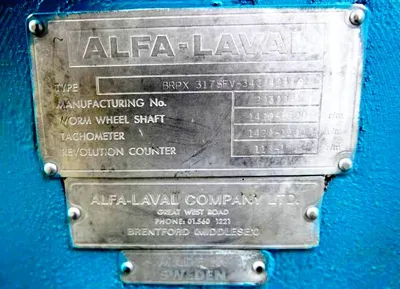 Alfa-Laval BRPX 317 SFV-34C clarifier, 316SS.